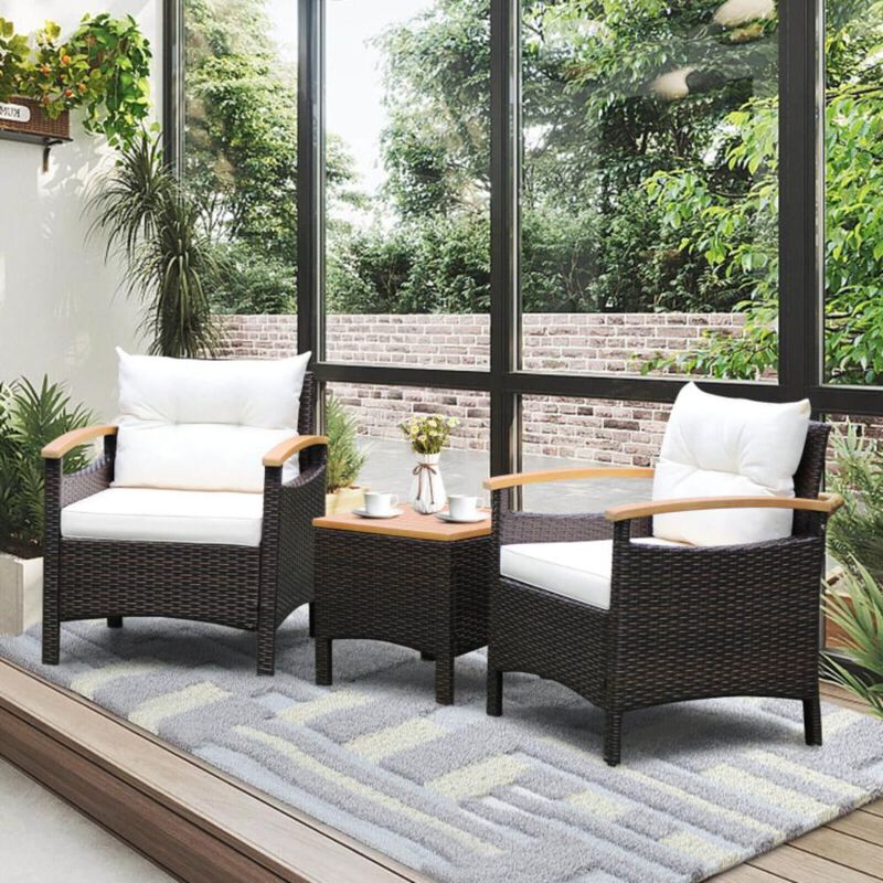 Hivvago 3 Pieces Patio Rattan Furniture Set with Removable Cushions