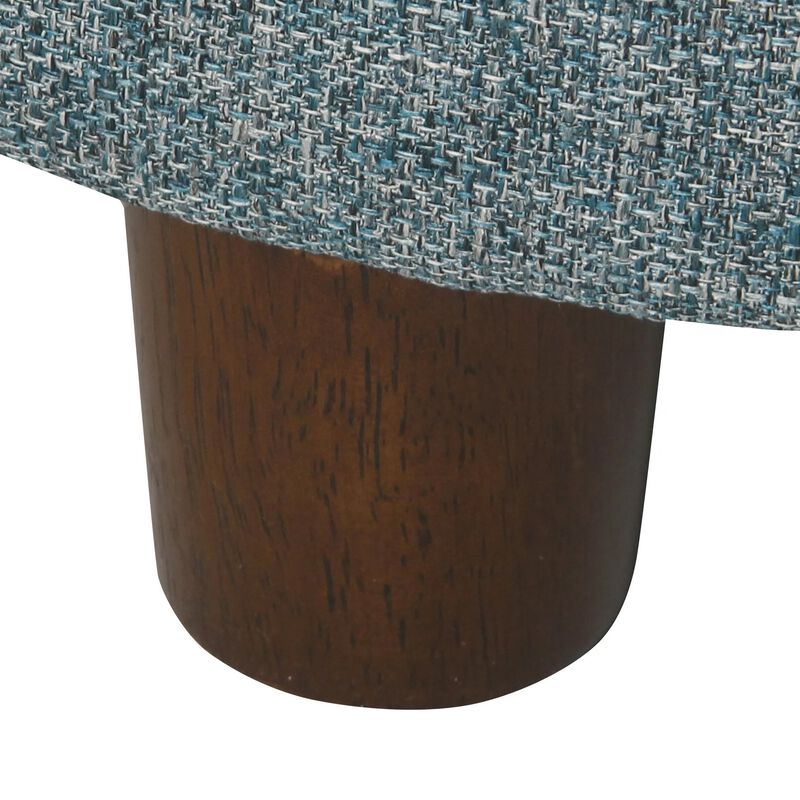 Fabric Upholstered Round Wooden Ottoman with Lift Off Lid Storage, Teal Blue - Benzara