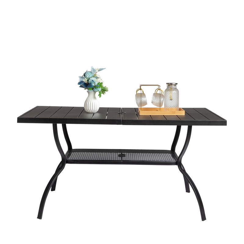 Patio Bar Table with Umbrella Hole Outdoor Counter Height Table for Shade and Entertainment