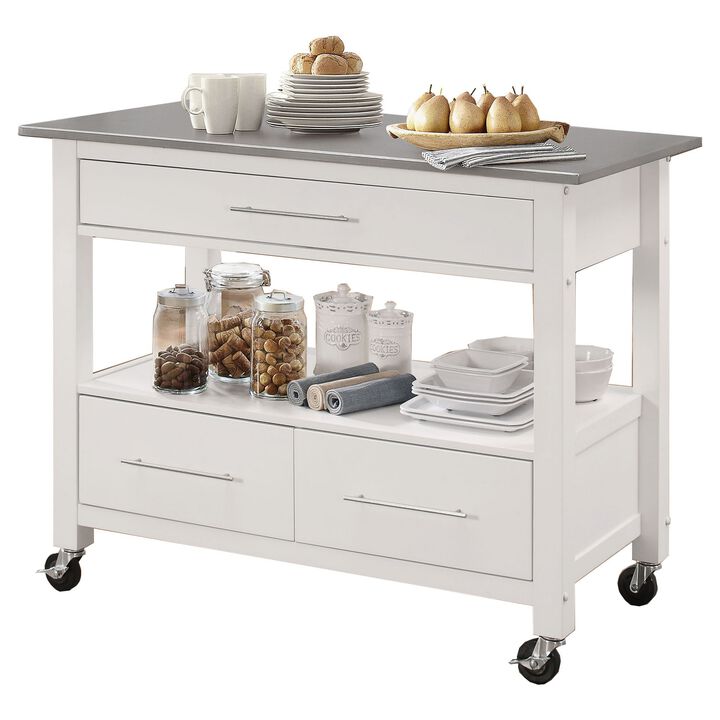 Kitchen Cart With Stainless Steel Top, Gray & White-Benzara