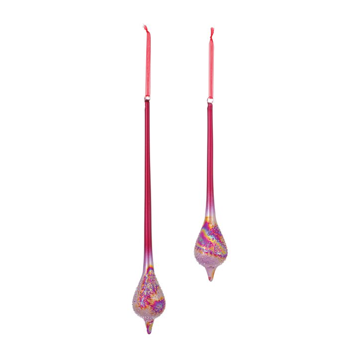Set of 6 Iridescent Glass Drop Ornaments – Shiny Glass Christmas Ornaments for Festive Holiday Styling