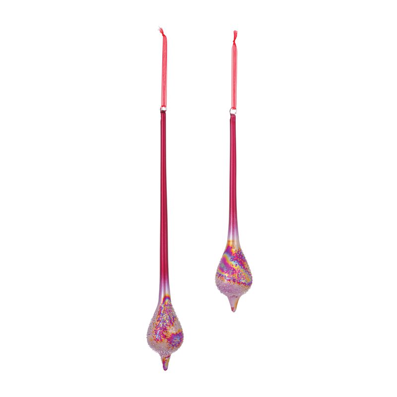 Set of 6 Iridescent Glass Drop Ornaments – Shiny Glass Christmas Ornaments for Festive Holiday Styling