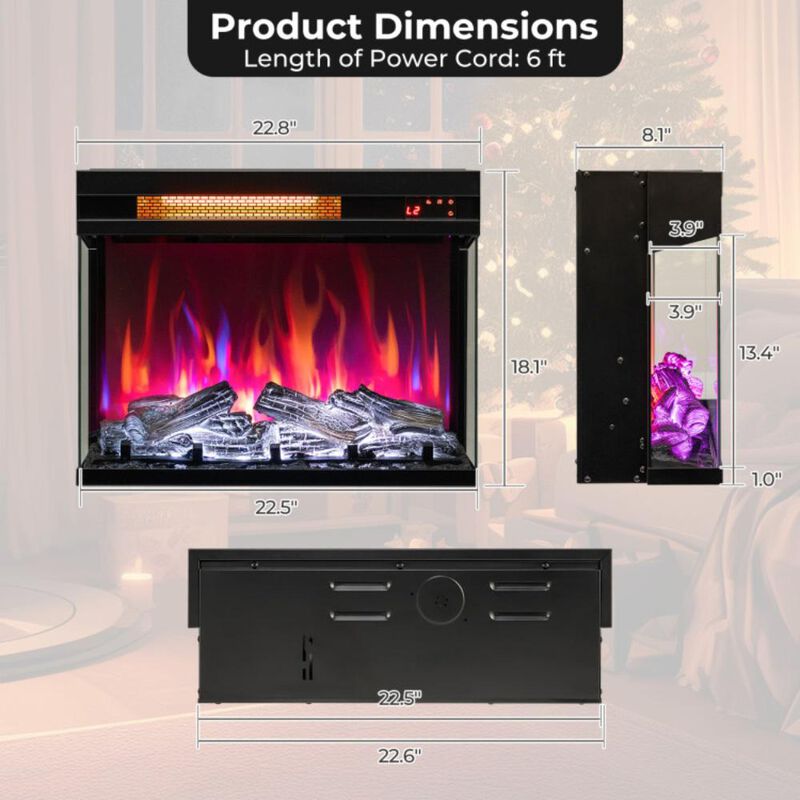 Hivvago 23 Inch 3-Sided Electric Fireplace 1500W Recessed Fireplace Insert-Black