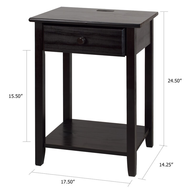 Casual Home Night Owl Nightstand with USB Ports-Espresso