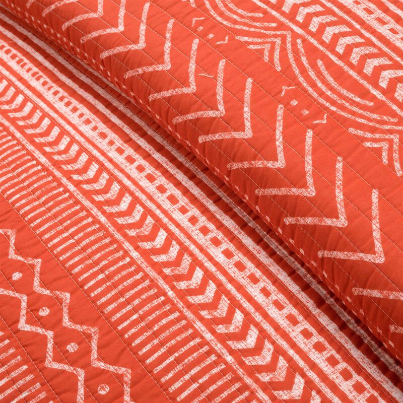 Hivvago King size Scandinavian Chevron Orange White Stripe Reversible Cotton Quilt Set