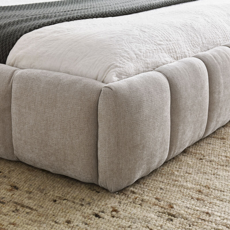 Upholstered Bed Frame with Thick Chenille Fabric and Sturdy Support