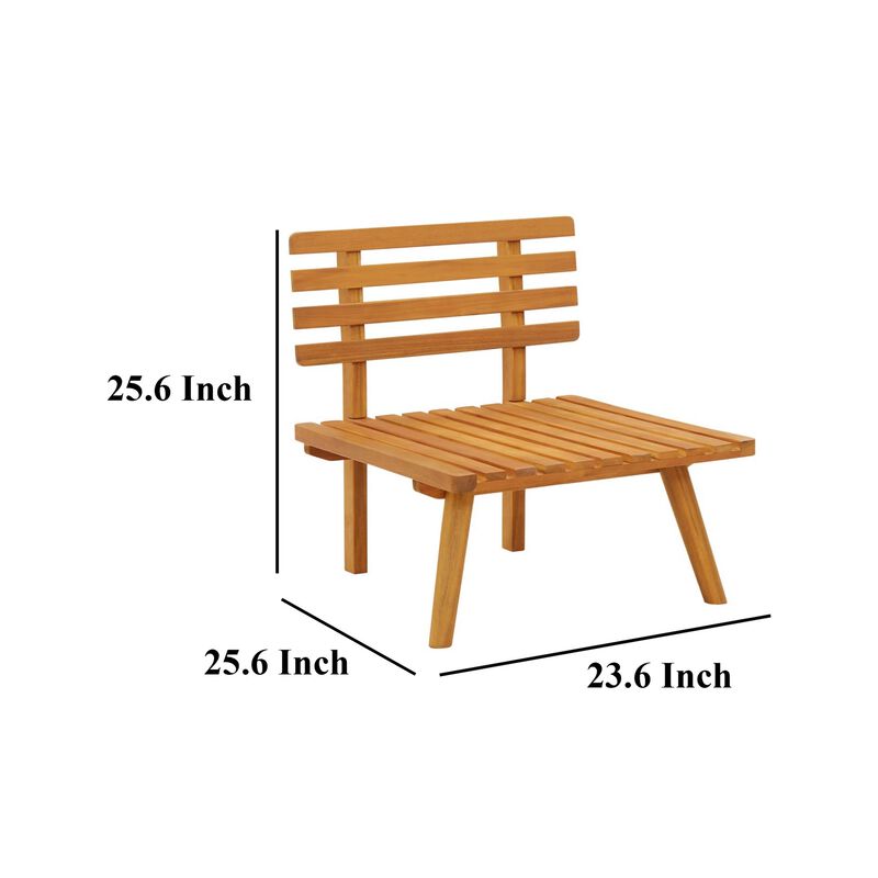 Roma Outdoor Modular Armless Chair, White Fabric, Brown Acacia Wood - Benzara