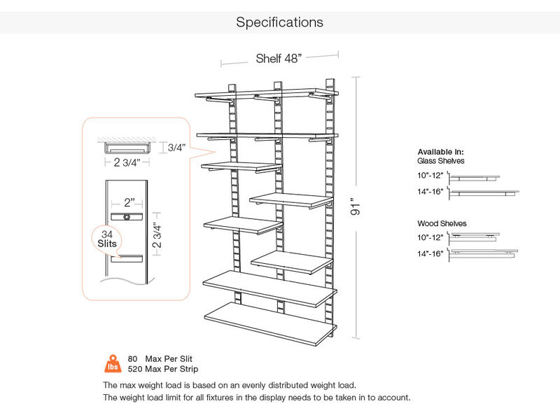 Trendy  Living Room Shelving System 91" High with 12 Mixed Wood Shelves 24" and 48" Length 10"-12" Width | 2 Sections- Shelves Sold Separately