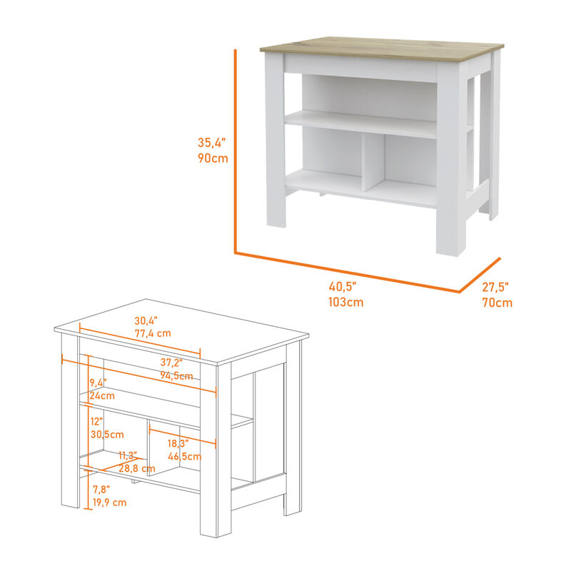 Streamdale Rockaway 3-Shelf Kitchen Island White And Light Oak