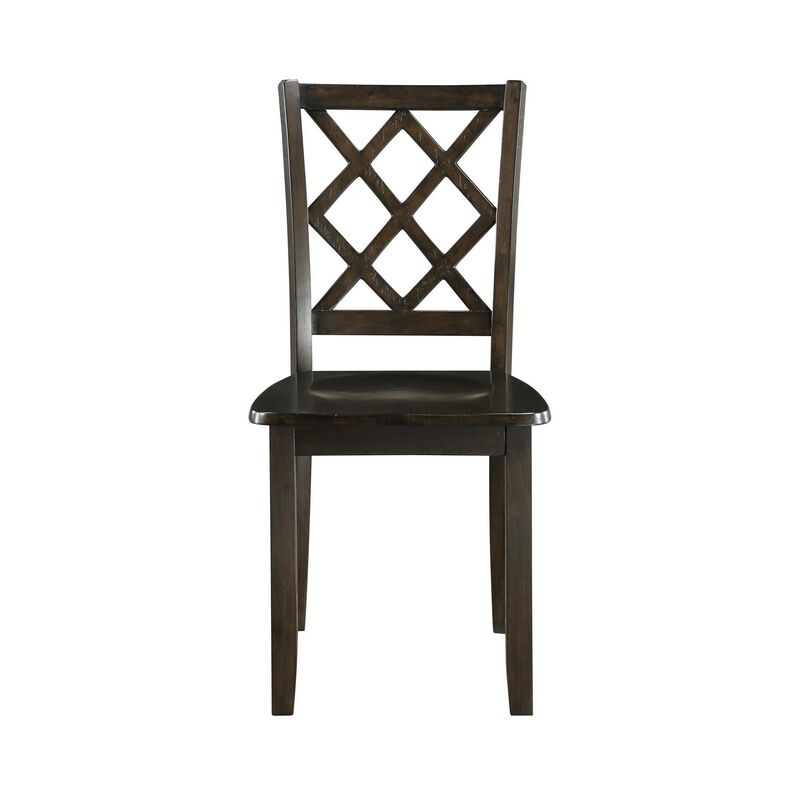 Ava 21 Inch Dining Chair Set of 2, Lattice Back, Brown Rubberwood Frame - Benzara