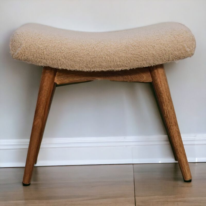 Artisan Furniture Boucle Cream Solid Wood  Curved Bench