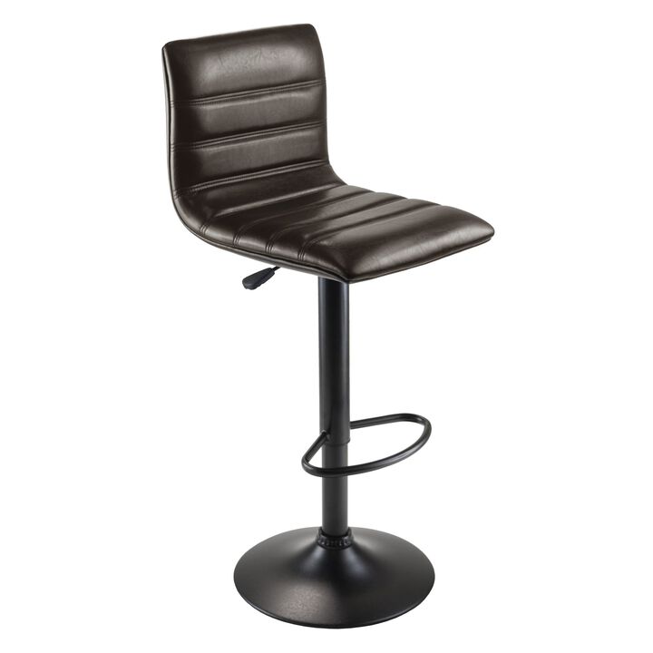 Ergode Wood Holly Adjustable Swivel Stool - Modern L-Shape Design, Height Adjustable, 360-Degree Swivel, Espresso Faux Leather Seat, Matte Black Base - Perfect for Kitchen or Basement Bar