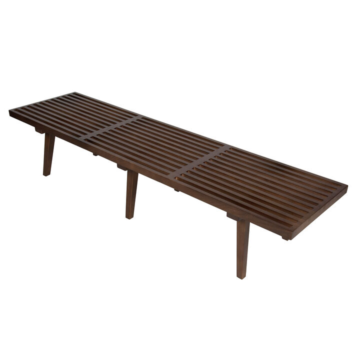 LeisureMod 72" Entryway Bench, Rubberwood Frame & Beech Wood Legs, Slatted Design for Bedroom, Living Room, Hallway – Modern Home Inwood Collection