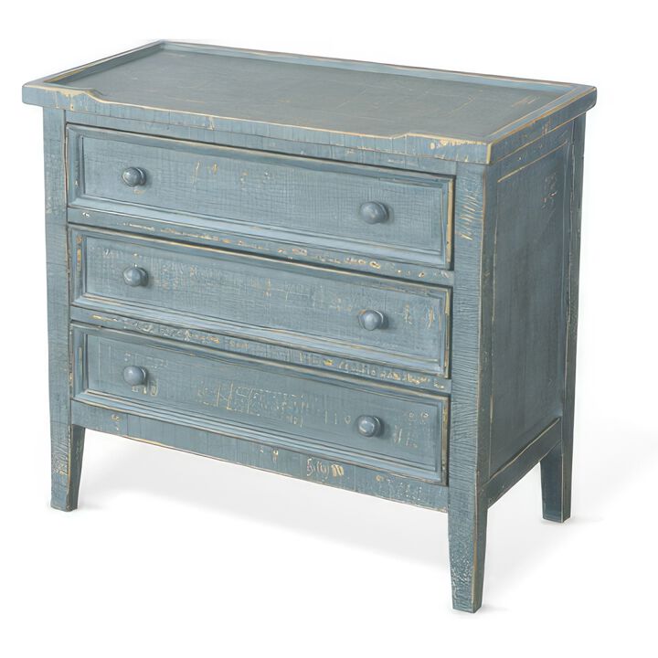 Rena Side End Table with 3 Drawers, 28 Inch Rustic Green Mahogany Wood - Benzara