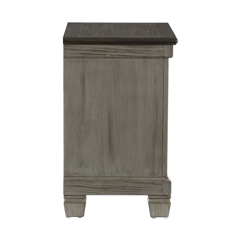 Cadie 29 Inch Nightstand, 2 Drawers, Coffee Brown, Antique Gray Wood - Benzara