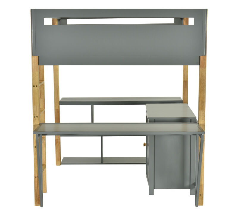 Merax Wood Loft Bed With Built-in Storage Cabinet