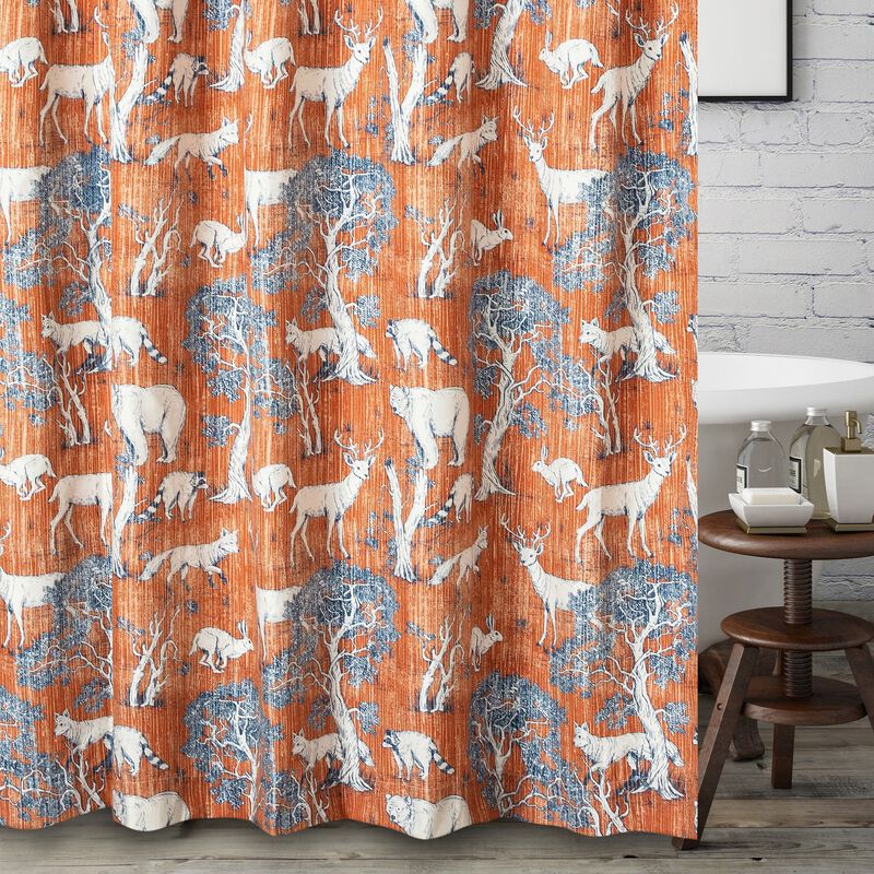 Greenland Home Fashions Barefoot Bungalow Menagerie Bath Shower Curtain - 72x72", Saffron