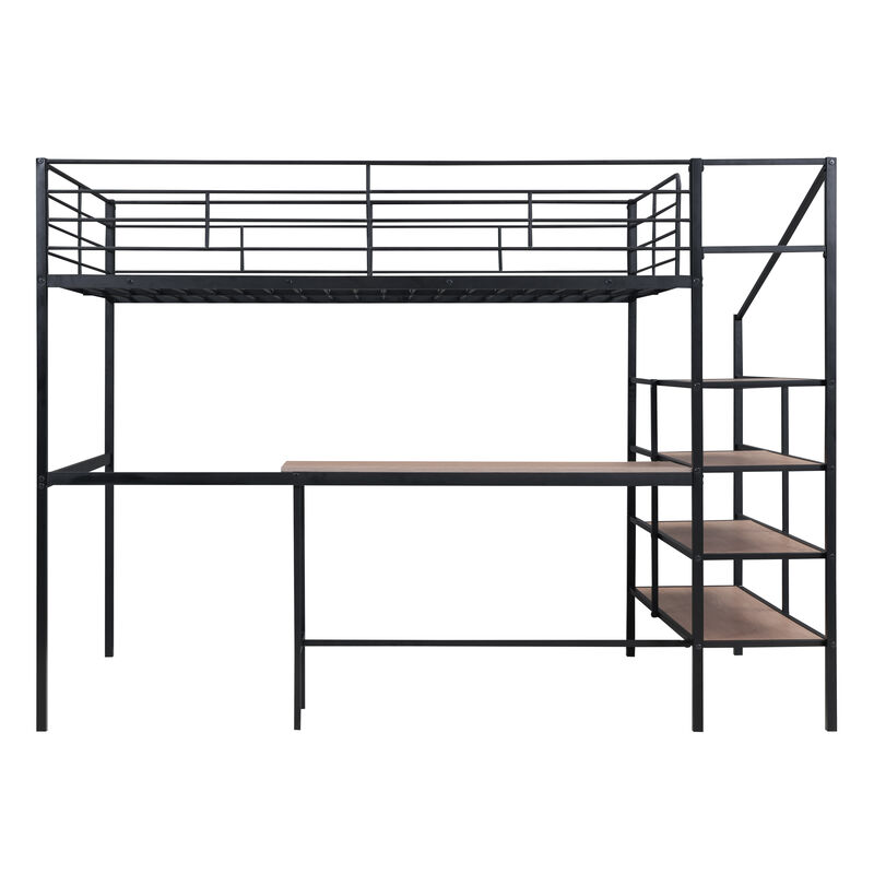 Merax Metal Loft Bed with Desk and Storage Ladder