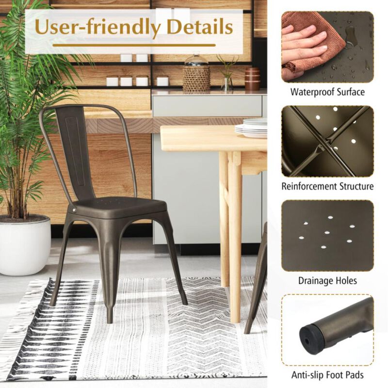 Hivvago 18 Inch Set of 4 Metal Dining Chair with Stackable Design