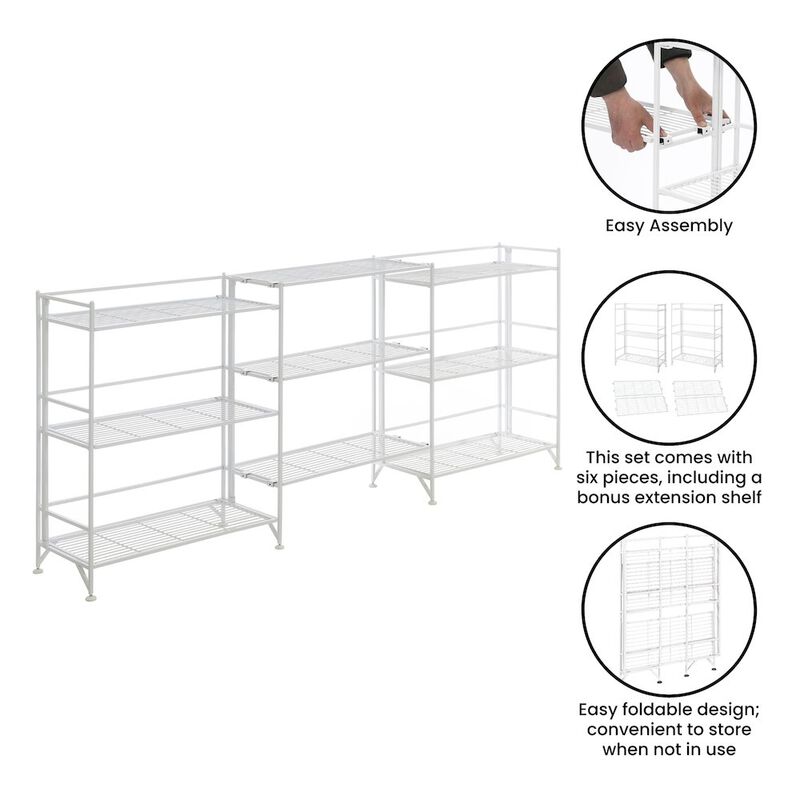 Convenience Concepts Xtra Storage 3 Tier Wide Folding Metal Shelves with Set of 3 Extension Shelves