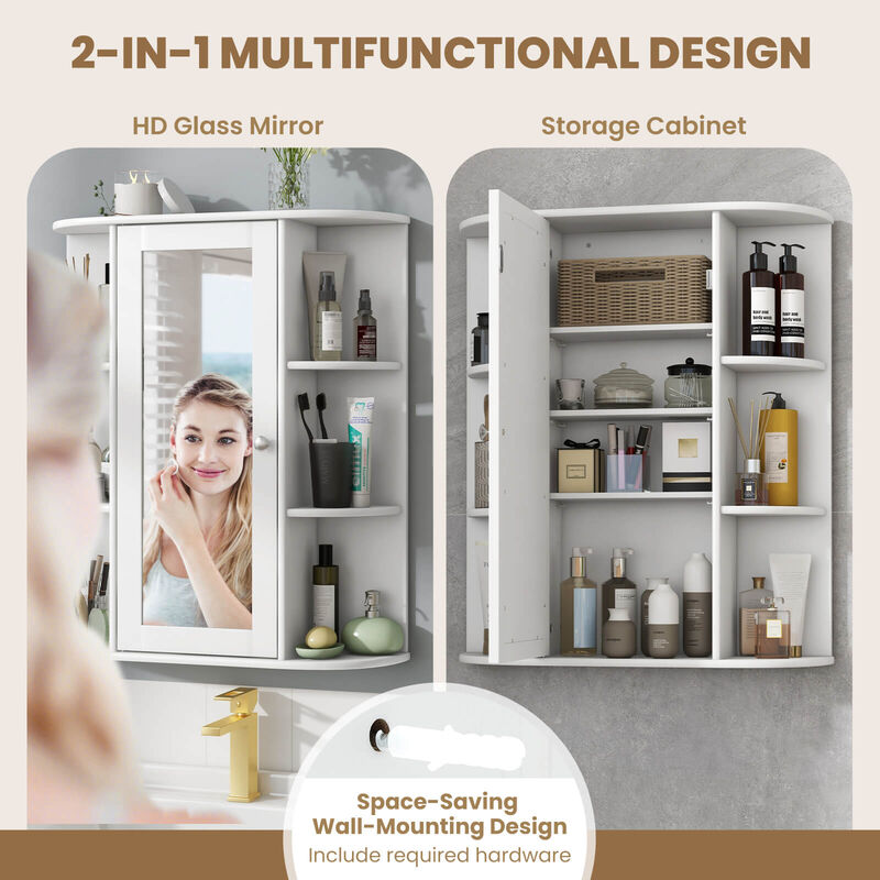 Costway Bathroom Cabinet Single Door Shelves Wall Mount Cabinet with Mirror White