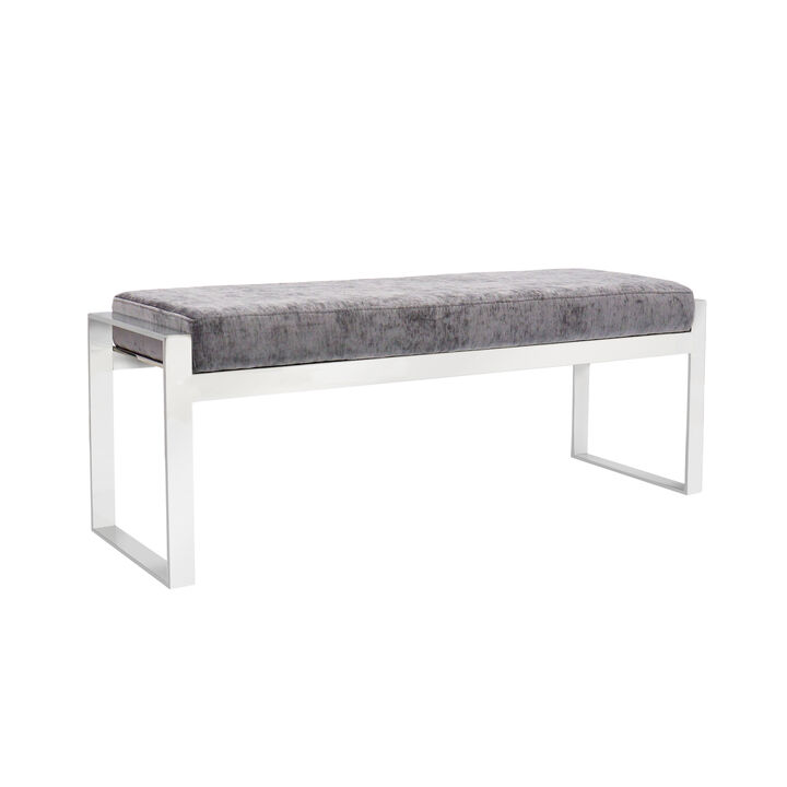 Pasargad Home Luxe Velvet Upholstered Bench, Grey