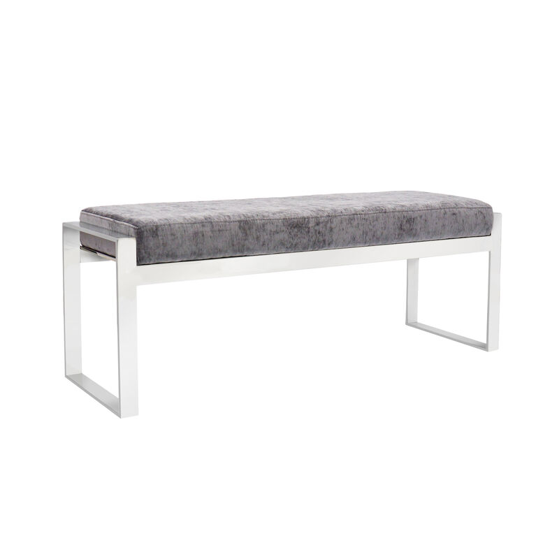 Pasargad Home Luxe Velvet Upholstered Bench, Grey