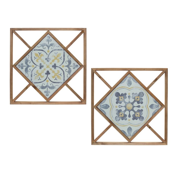 Wall Tile Set of 2 – MDF and Metal Wall Art for Modern, Industrial, and Rustic Home Styles