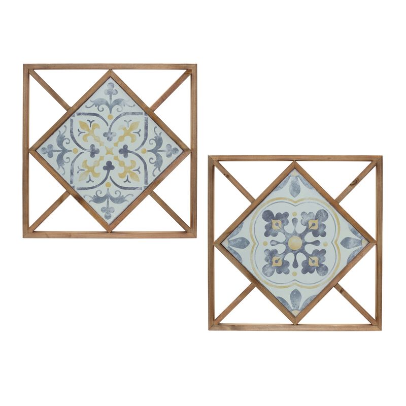 Wall Tile Set of 2 – MDF and Metal Wall Art for Modern, Industrial, and Rustic Home Styles
