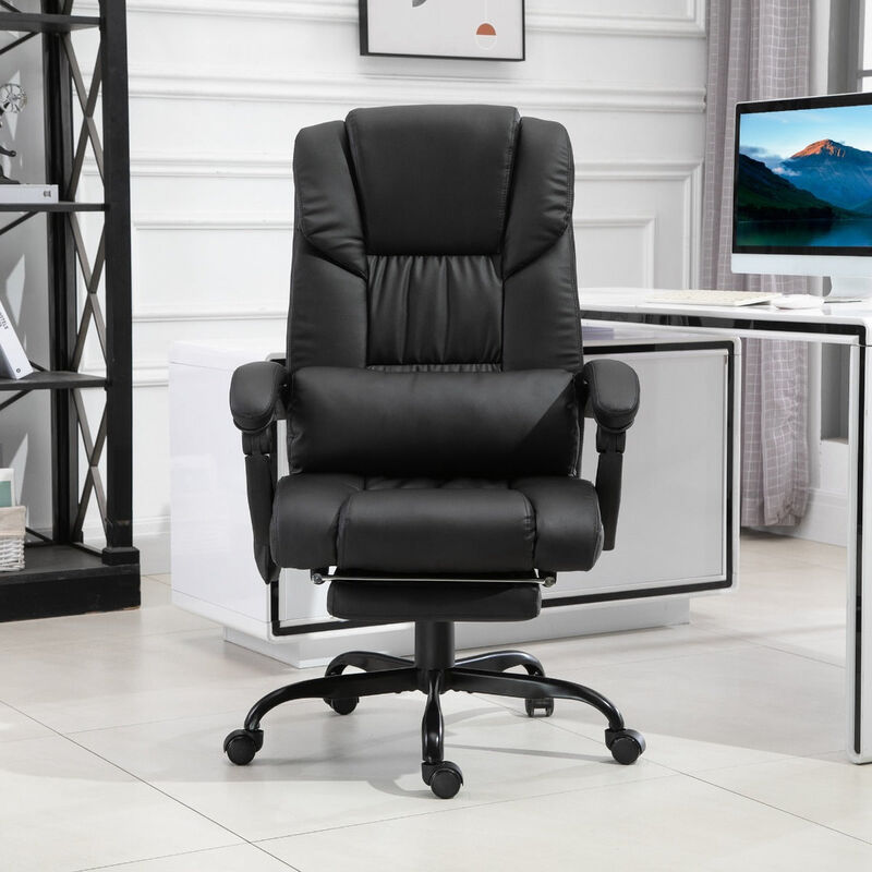 Black Ergonomic Comfort: High-Back Massage Office Chair with Footrest