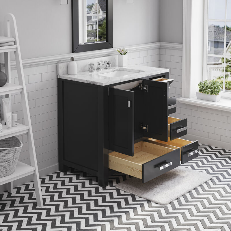 Madison 36 In. Single Sink Carrara White Marble Countertop Bath Vanity in Espresso with Chrome Hardware