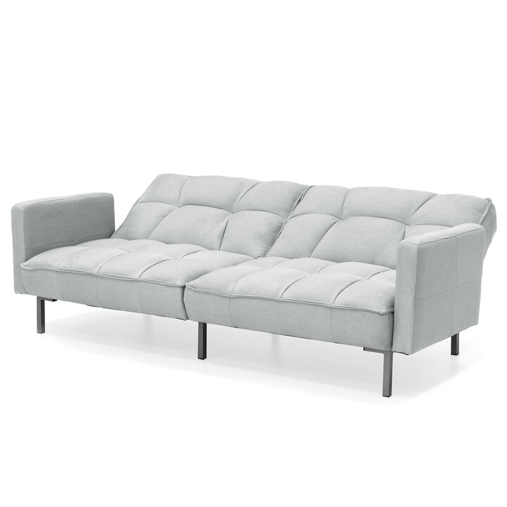 Split Back Design Convertible Linen Tufted Futon w/ 2 Pillows