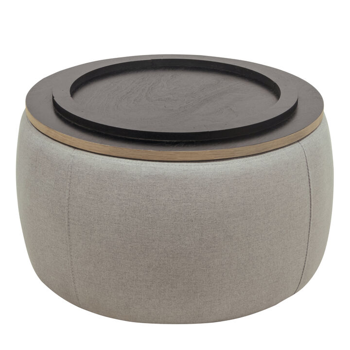 Round Storage Ottoman, 2 In 1 Function, Work As End Table And Ottoman, Dark