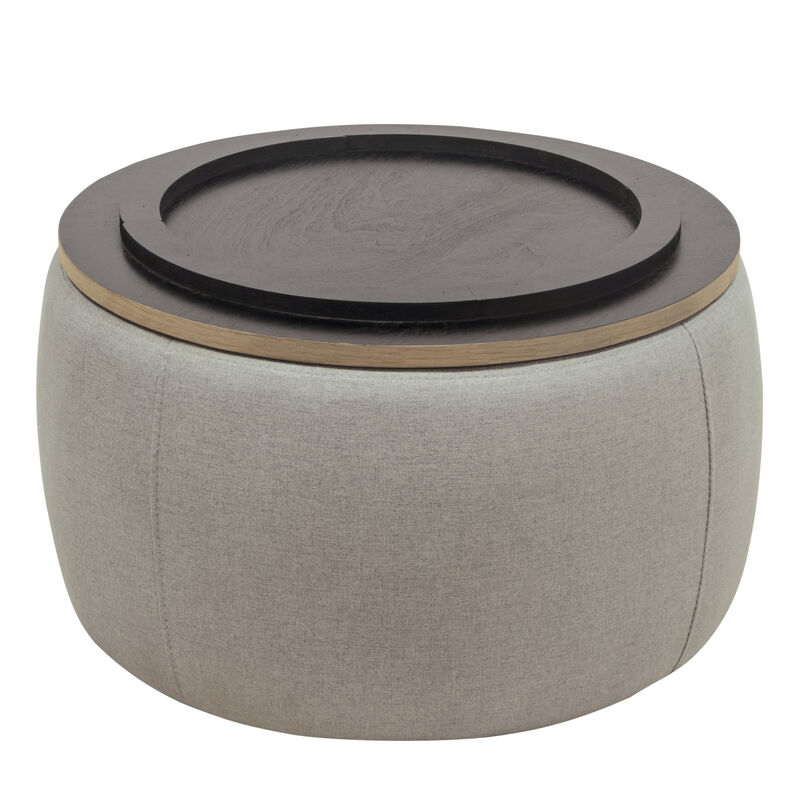 Round Storage Ottoman, 2 In 1 Function, Work As End Table And Ottoman, Dark