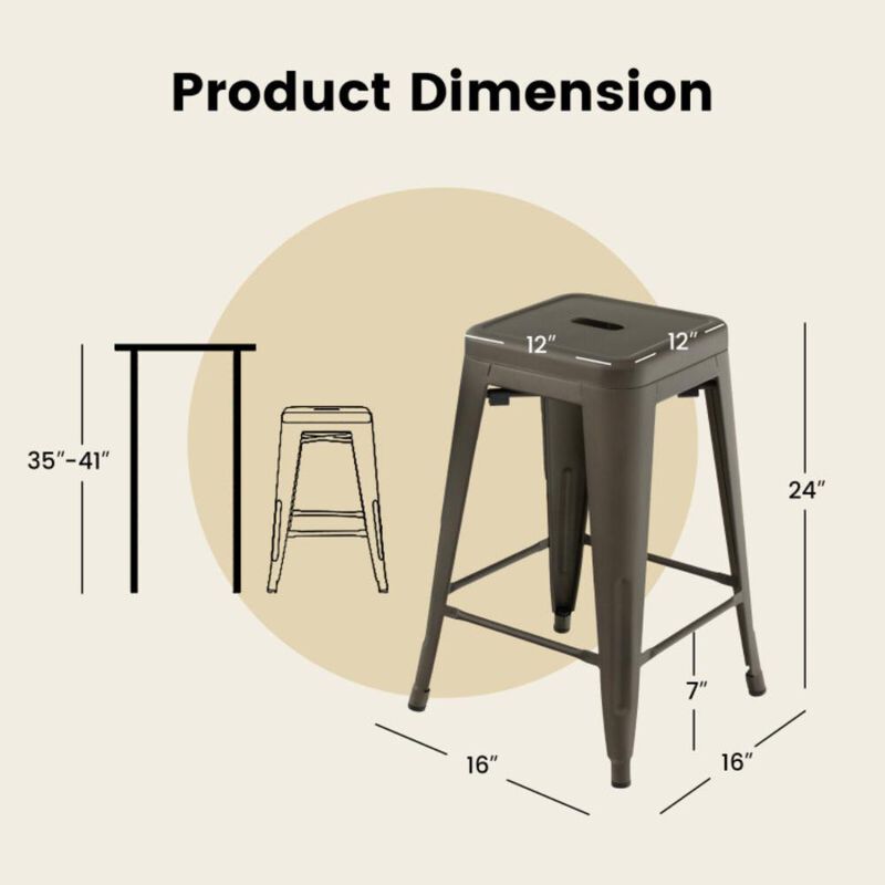 Hivvago 24 Inch Set of 4 Tolix Style Counter Height Barstool Stackable Chair