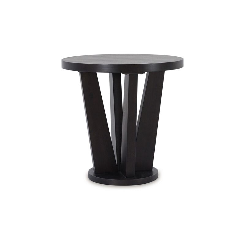 Chloe Side End Table, 24 Inch Round, Angled Pedestal Base, Dark Brown - Benzara