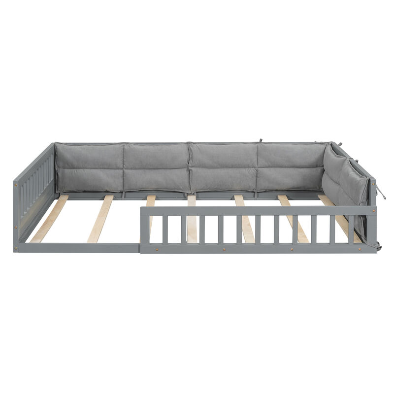 Merax Wood Platform Bed with Guardrail and Pillow