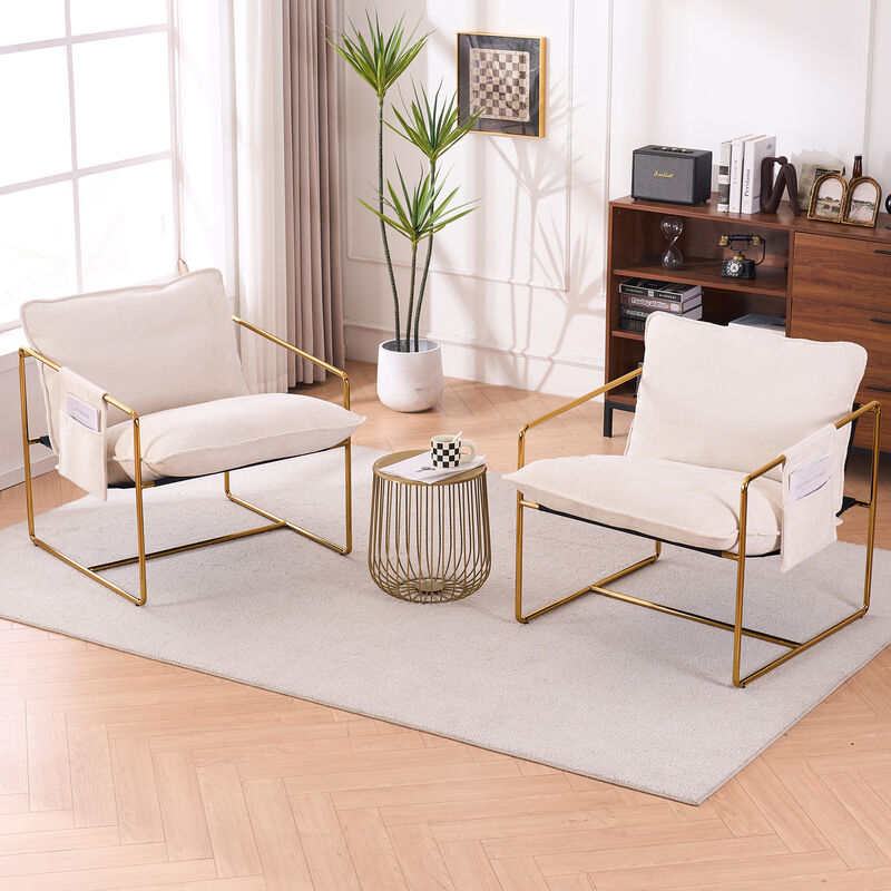 Hanging Armchair Set of 2 with Arm Pockets Gold Metal Frame and Soft Cushions