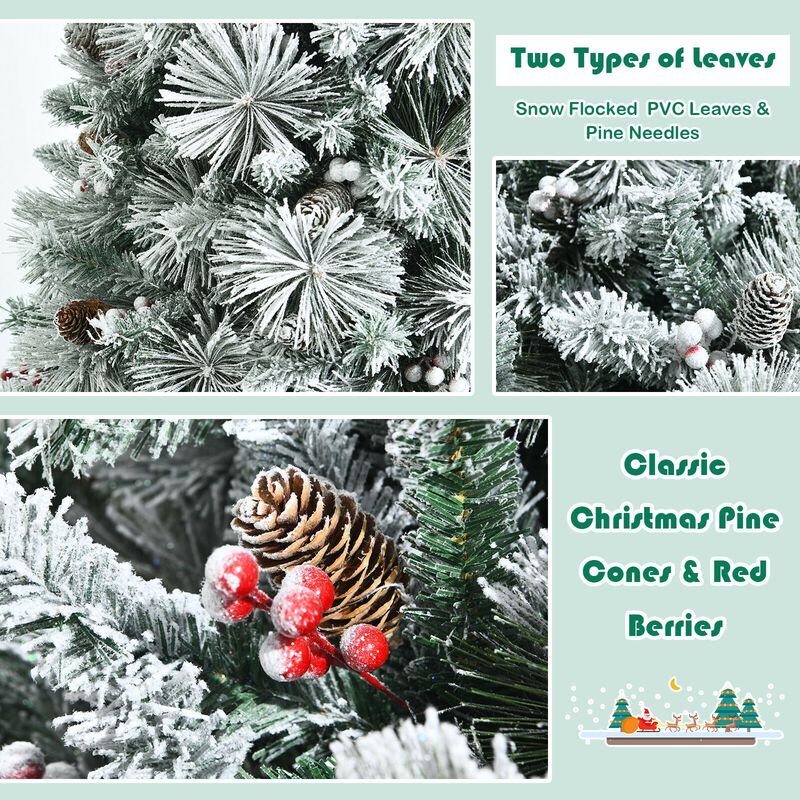Snow Flocked Christmas Tree with Pine Cone and Red Berries