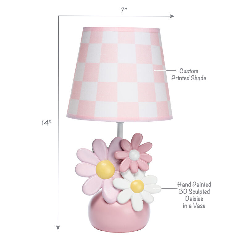 Lambs & Ivy Daisy Dreams Hand-Painted Pink Floral Lamp w/ Shade and LED Bulb