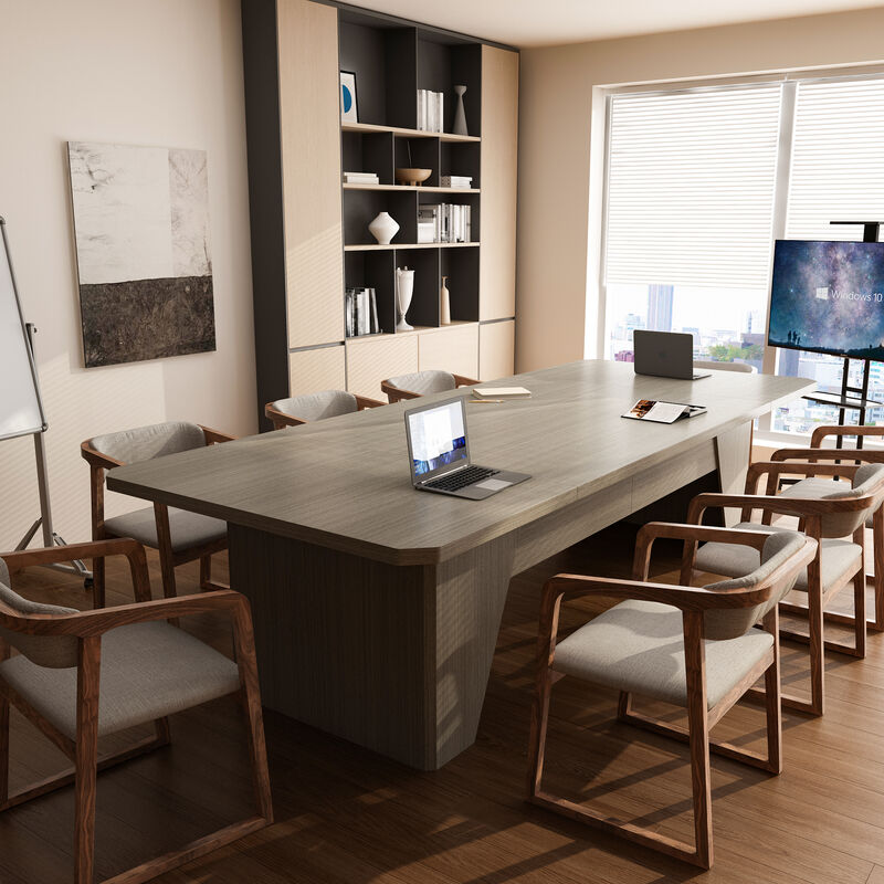 FUFU&GAGA Modern Office Desk with Aesthetic Design, Grey Oak Finish (118.1" W x 47.2" D x 29.53" H), P2 MDF, Grey Oak Color