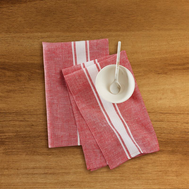 Solino Home 100% Pure Linen Kitchen Towels Set of 2 - 17 x 26 Inch | Farmhouse Stripe