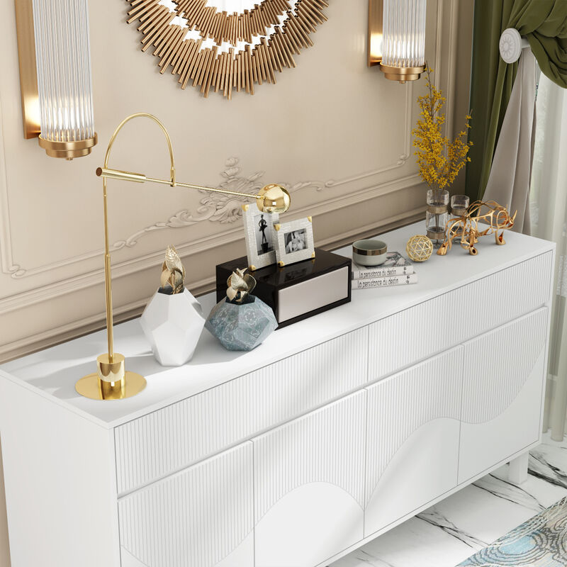 FUFU&GAGA White Storage Cabinet with Multiple Doors and Shelves, (63"W x 15.7"D x 29.7"H),White
