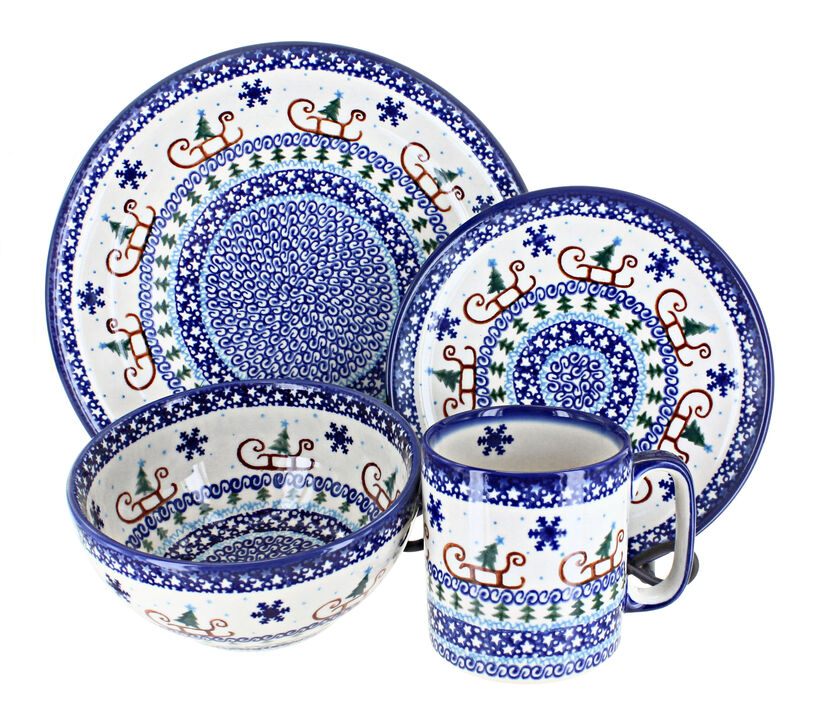 Blue Rose Polish Pottery Noel Nights 16 Piece Dinner Set