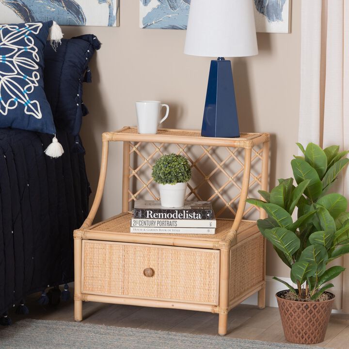 Bali & Pari Lalo Modern Bohemian Natural Brown Rattan 1-Drawer Nightstand