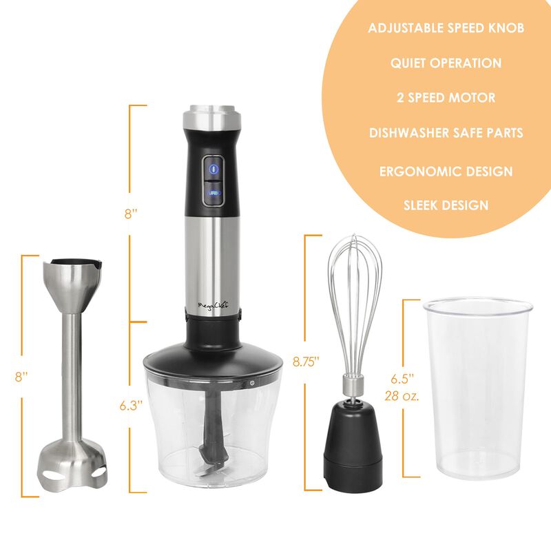 MegaChef 4 in 1 Multipurpose Immersion Hand Blender With Speed Control and Accessories