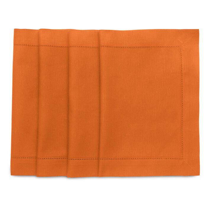 Solino Home Cotton Linen 14 x 19 Inch Placemats Set of 4 | Cotton Linen Hemstitch