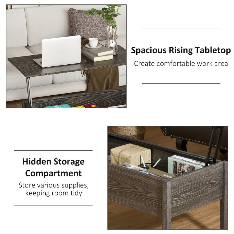 Chic Storage Surface: Light Grey Woodgrain Lift Top Coffee Table