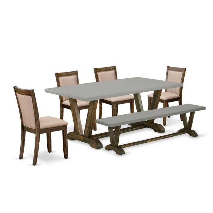 East West Furniture V797MZ716-6 6Pc Dinette Set - Rectangular Table , 4 Parson Chairs and a Bench - Multi-Color Color