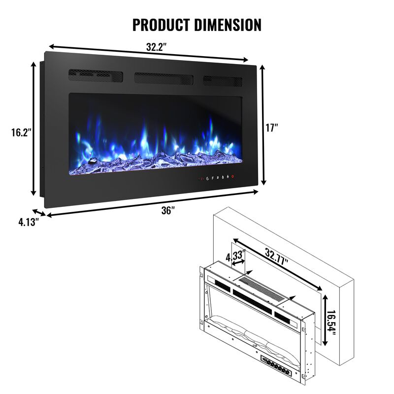 36 in. Direct Vent Electric Fireplace Insert with Remote Control